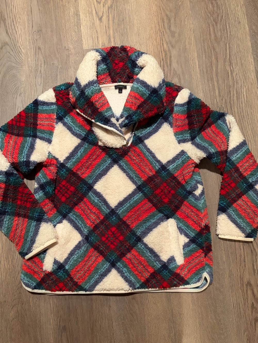 Talbots plaid Sherpa quarter zip